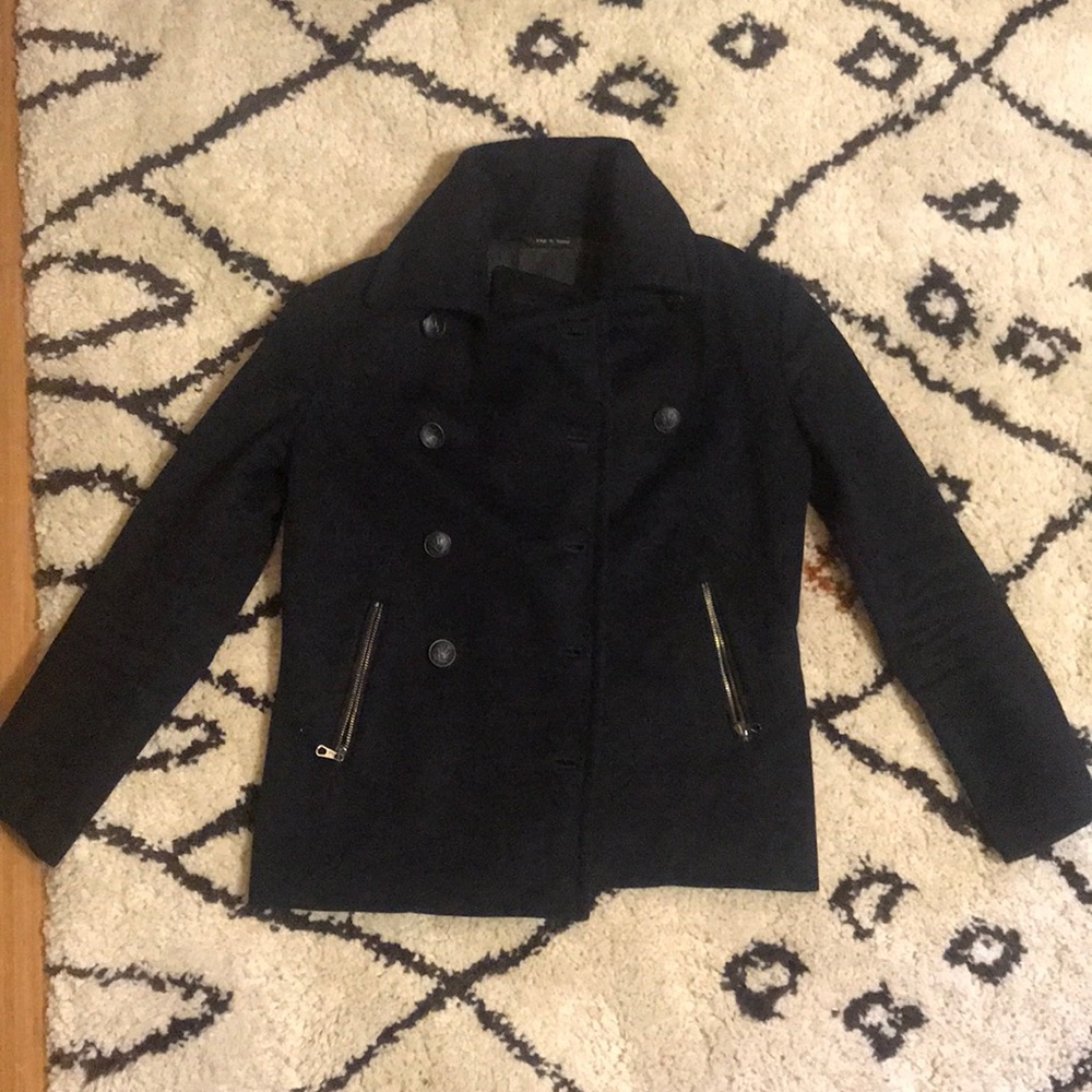 Rag and Bone medium bone dark navy wool coat